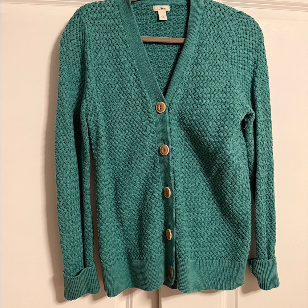 L.L. Bean Women's Green Button-Up Cardigan